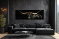 Black Texas Longhorn Cow Long  Horizontal Framed Canvas Wall Art