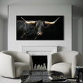 Black Texas Longhorn Wall Art - Extra Large Framed Canvas Print | Rustic Western Decor