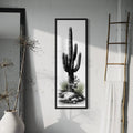 Black White Green Saguaro Cactus Wall Art - Tall Narrow Desert Canvas