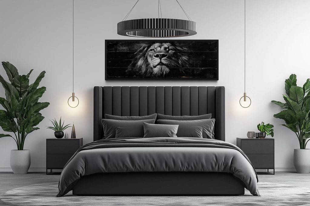 Black and White Lion Long Horizontal Canvas Wall Art For Men