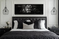 Black and White Lion Long Horizontal Canvas Wall Art For Men