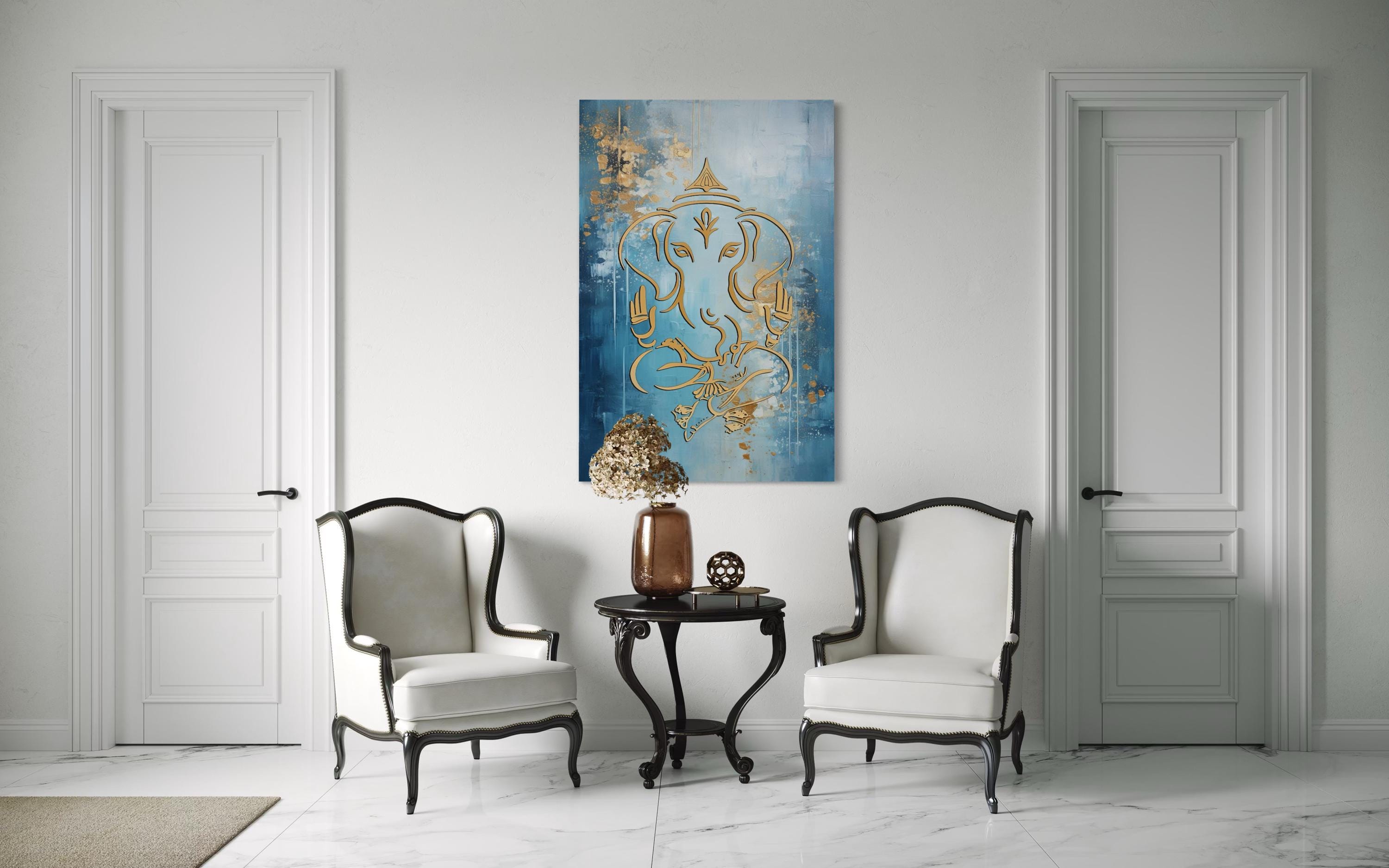 Blue And Gold Lord Ganesha Wall Art