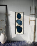 Blue Gold Abstract Stacked Stones Wall Art – Vertical Narrow Canvas Print with Gold Edges for Hallway