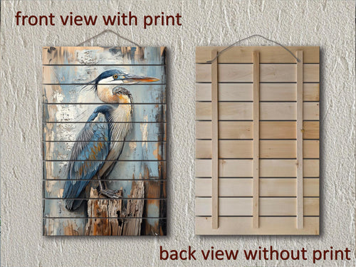 Blue Heron On Driftwood Distressed Wood Wall Art
