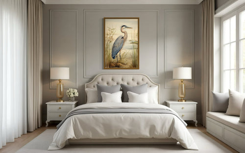 Blue Heron Vintage Framed Canvas Wall Art