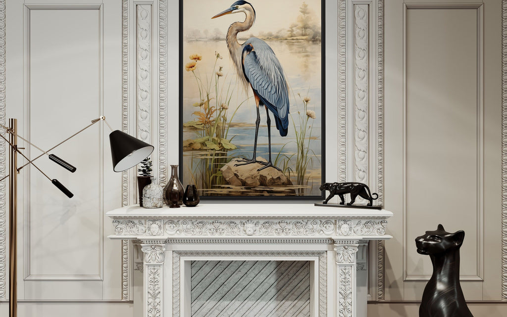 Blue Heron Vintage Framed Canvas Wall Art