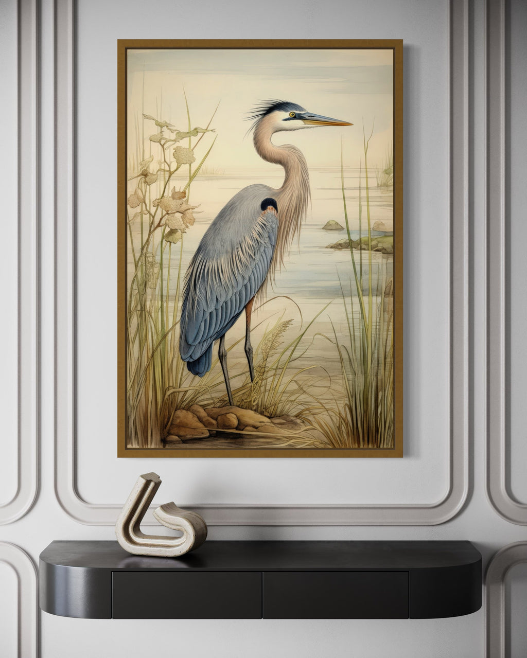 Blue Heron Vintage Framed Canvas Wall Art