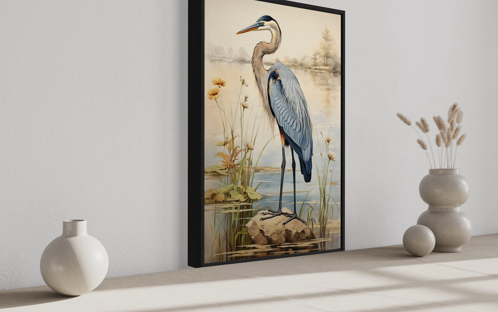 Blue Heron Vintage Framed Canvas Wall Art