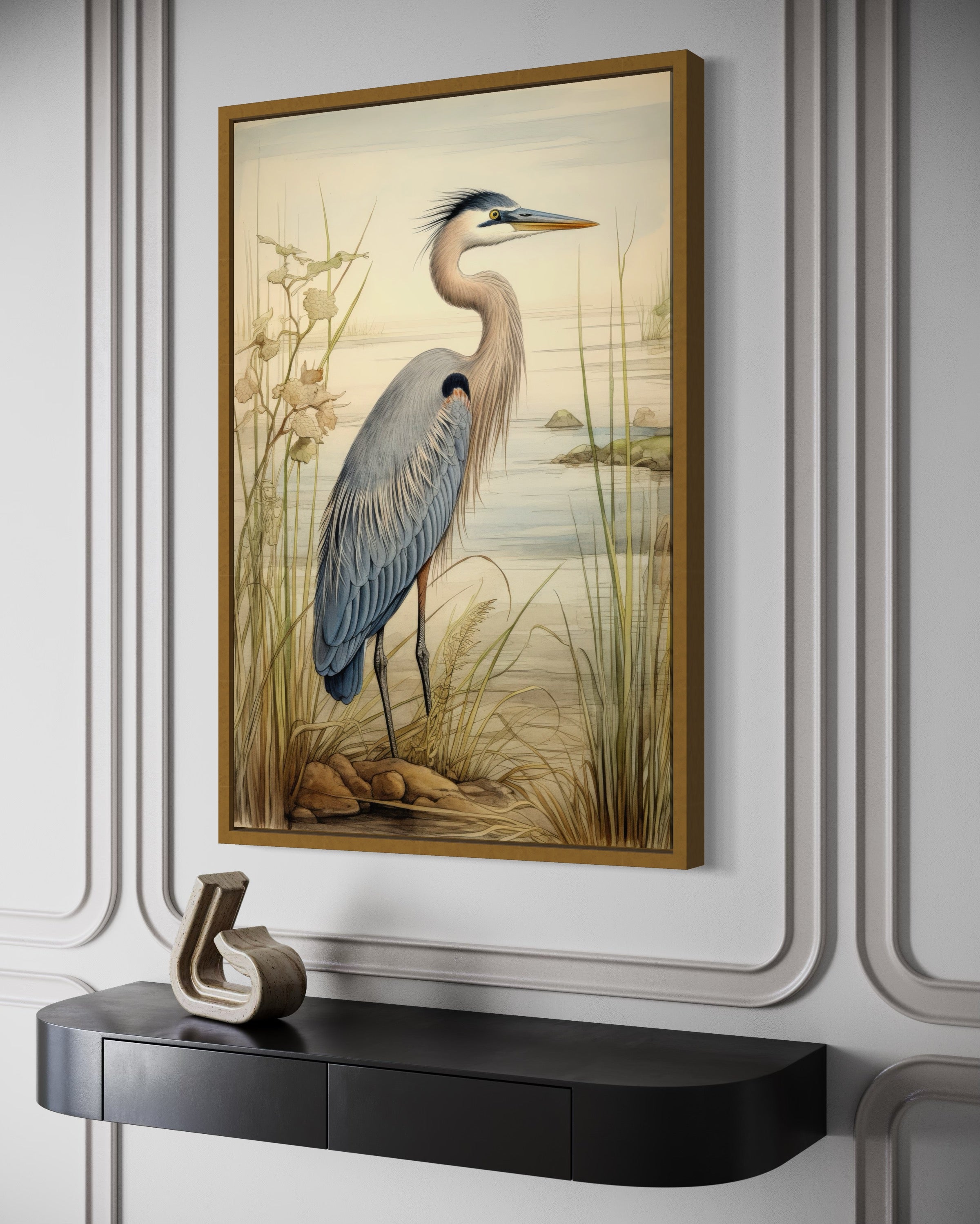 Blue Heron Vintage Framed Canvas Wall Art