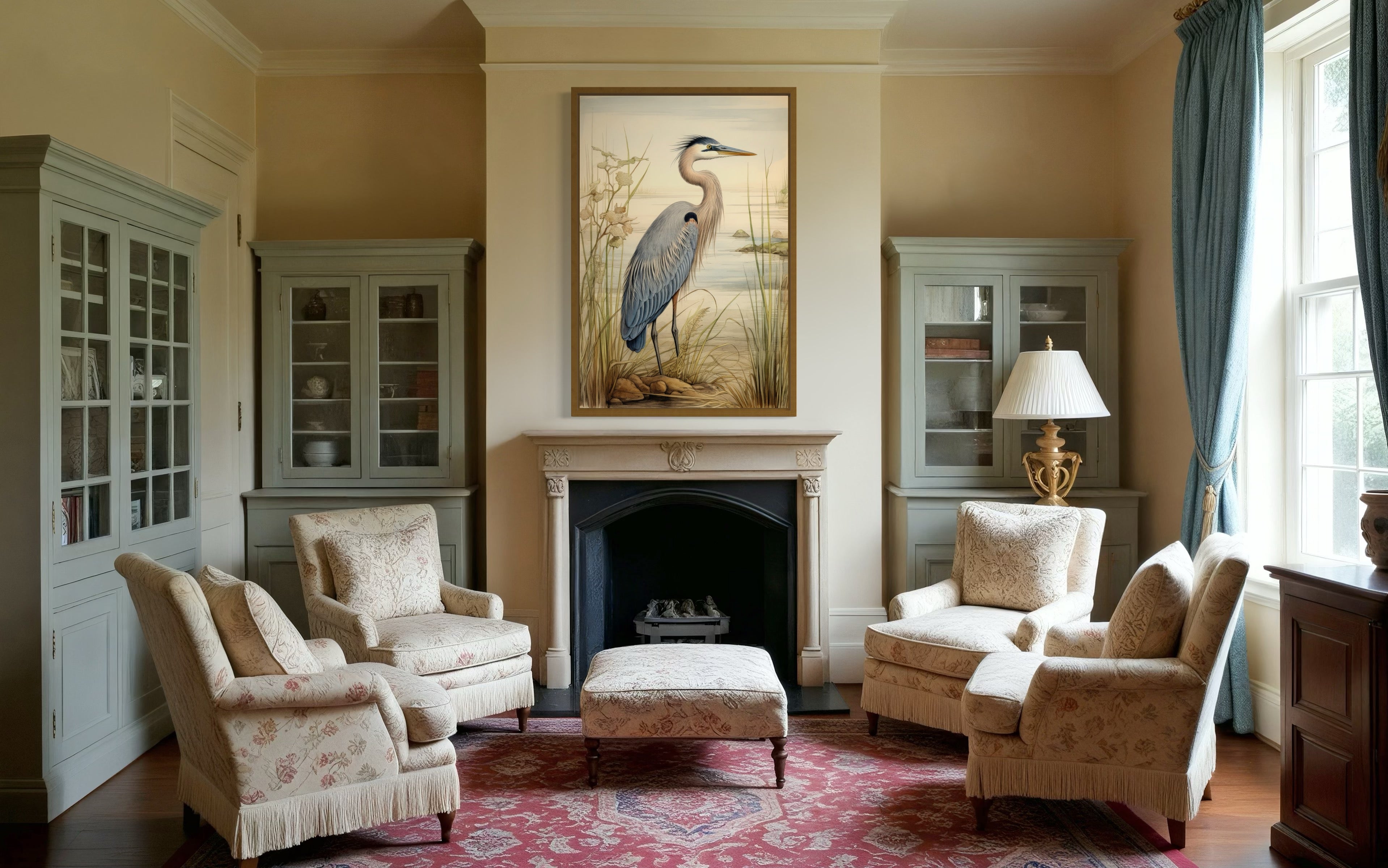 Blue Heron Vintage Framed Canvas Wall Art