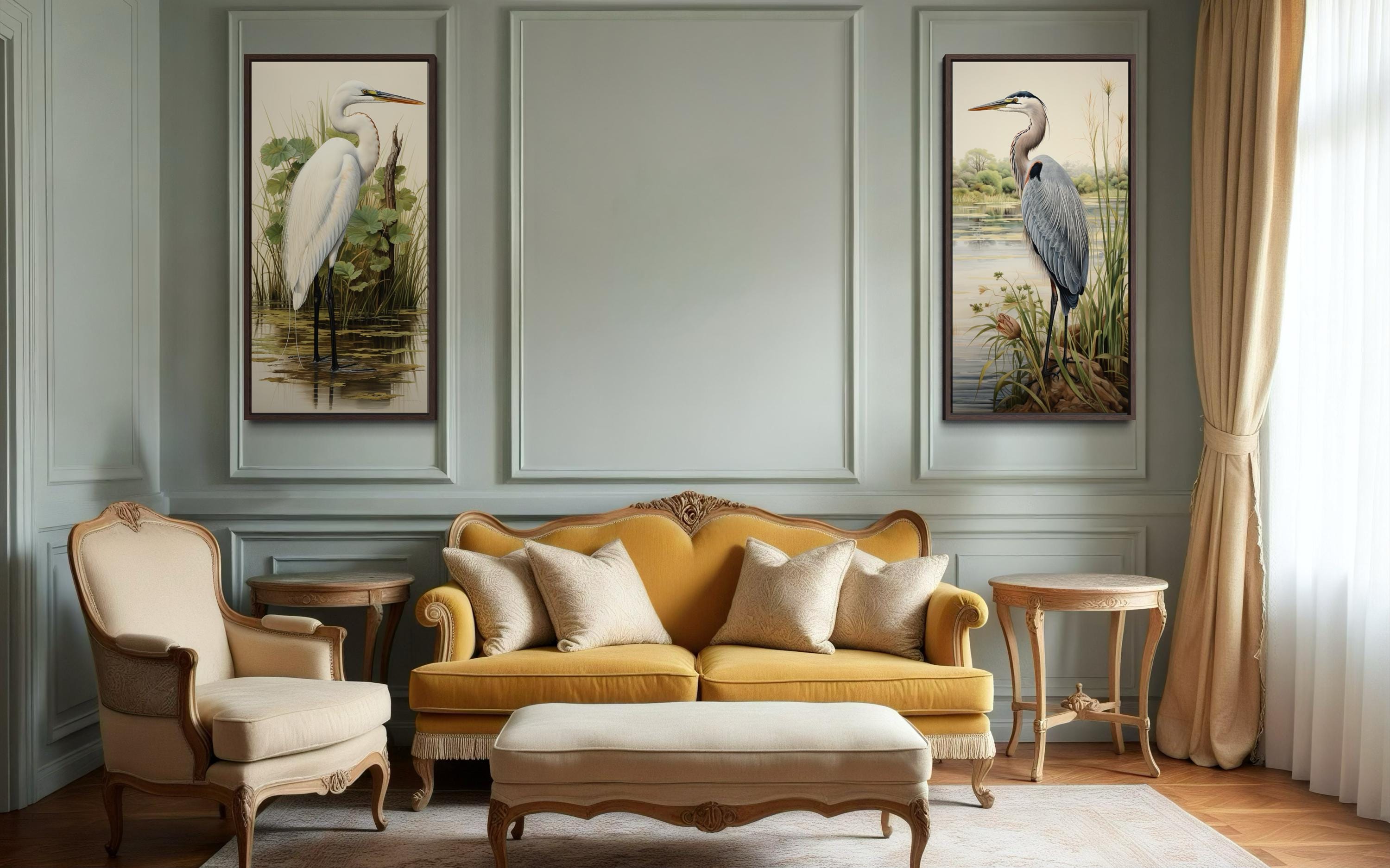 Blue Heron and Egret  Set of 2 Canvas Wall Art For Lake House Decor