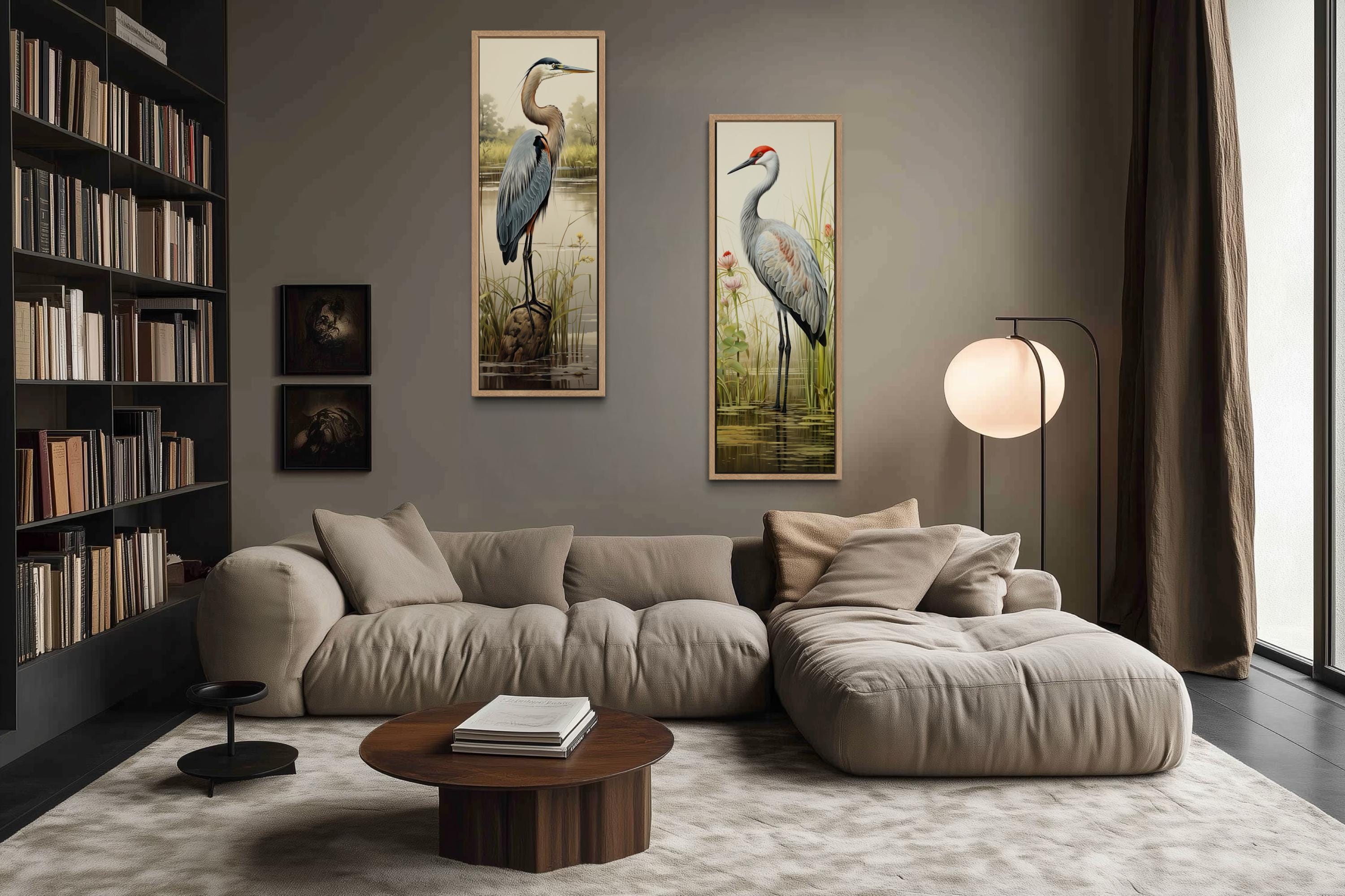 Blue Heron and Sandhill Crane Tall Vertical  Set of 2 Canvas Wall Art
