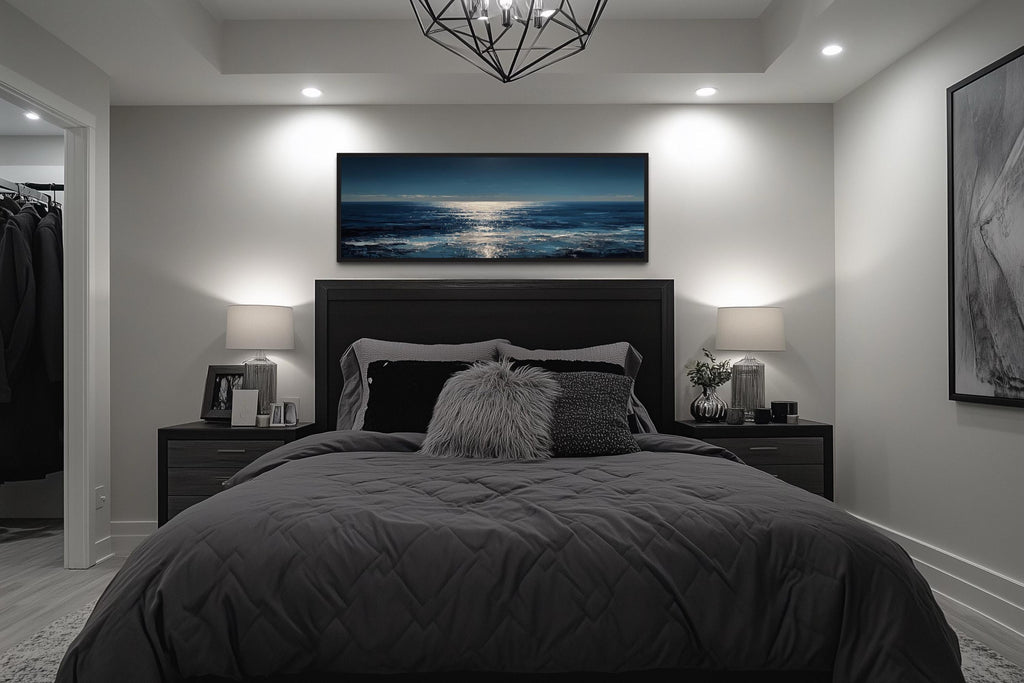 Blue Silver Ocean Horizon Long Horizontal Seascape Wall Art