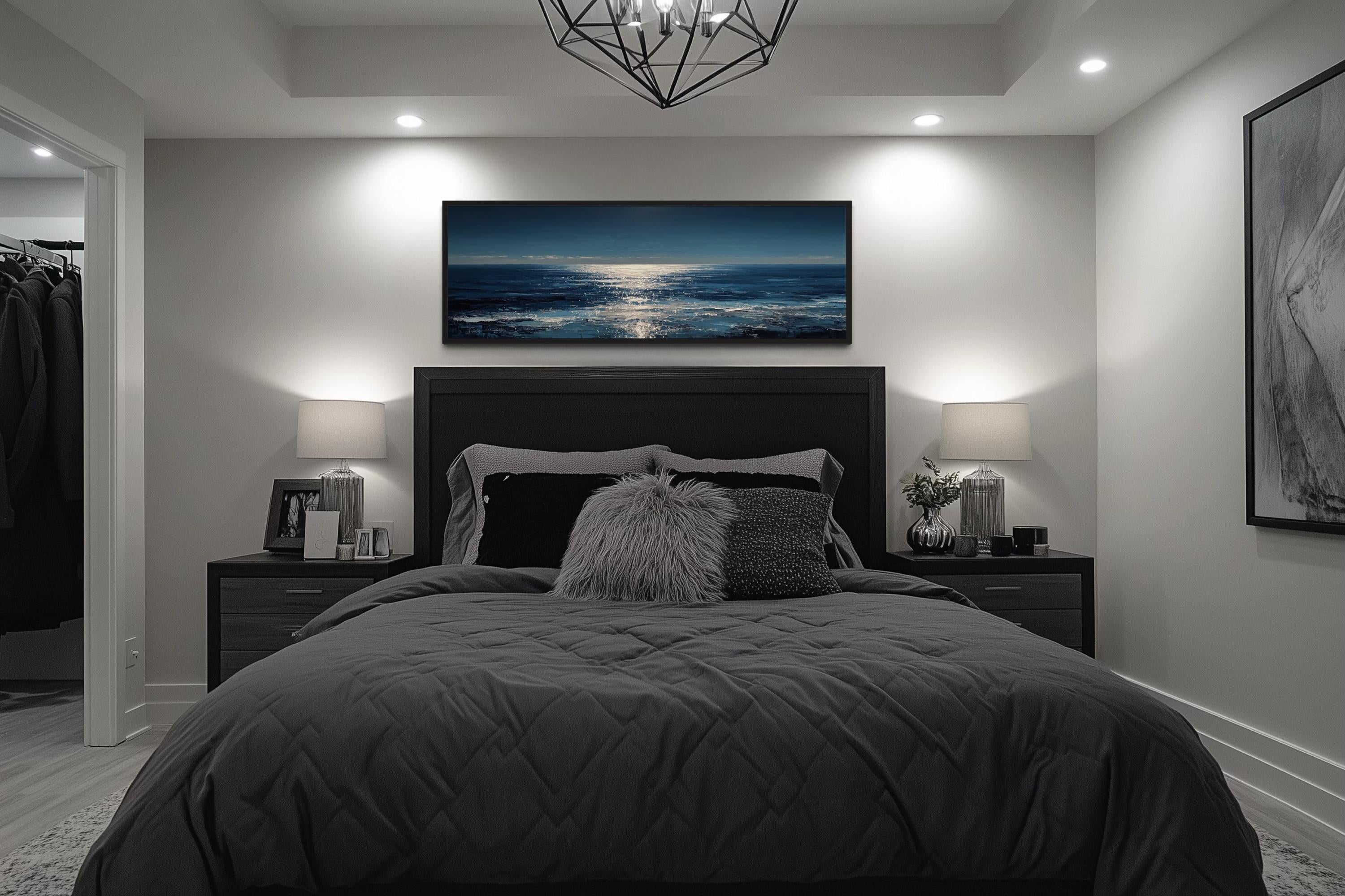 Blue Silver Ocean Horizon Long Horizontal Seascape Wall Art