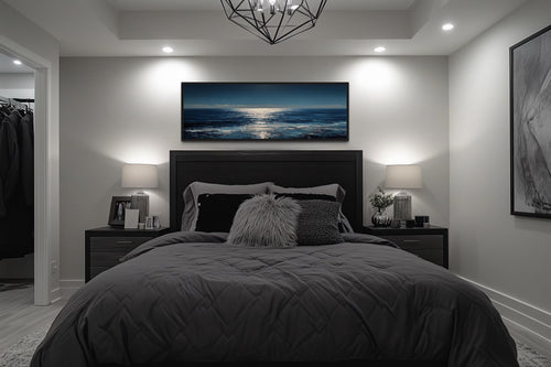 Blue Silver Ocean Horizon Long Horizontal Seascape Wall Art