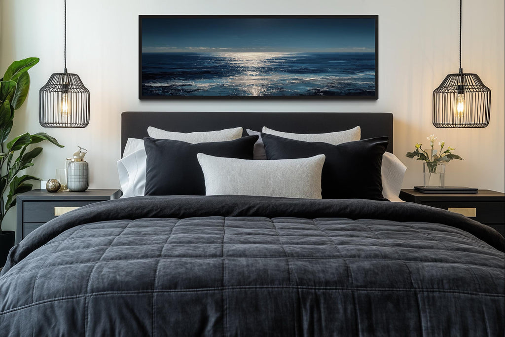Blue Silver Ocean Horizon Long Horizontal Seascape Wall Art