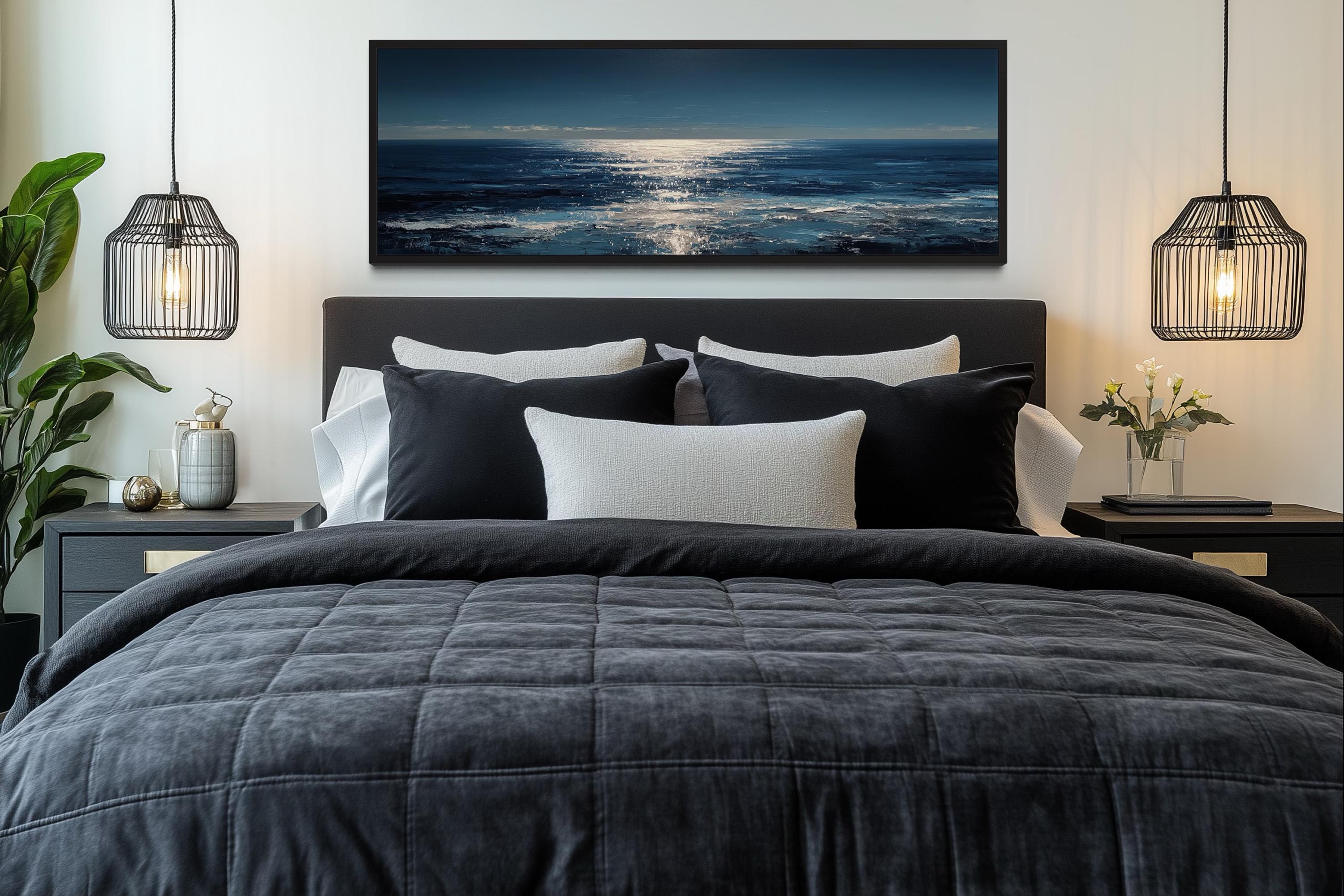 Blue Silver Ocean Horizon Long Horizontal Seascape Wall Art