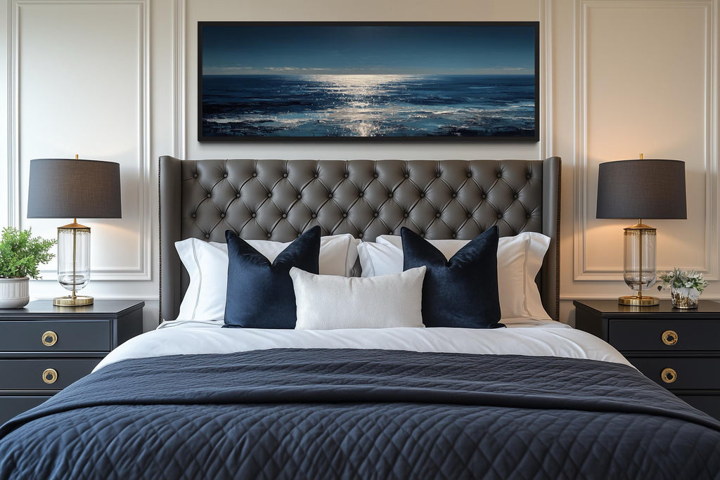 Blue Silver Ocean Horizon Long Horizontal Seascape Wall Art
