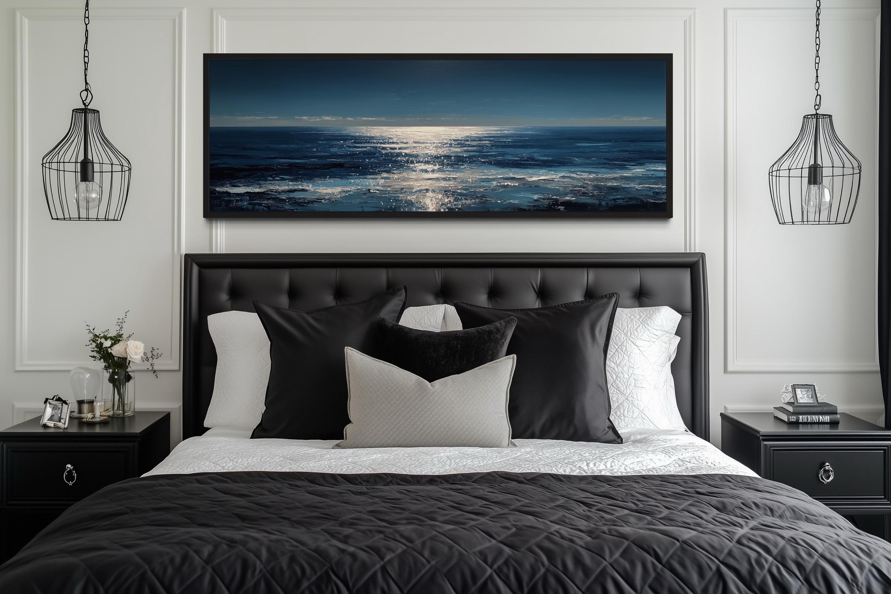 Blue Silver Ocean Horizon Long Horizontal Seascape Wall Art