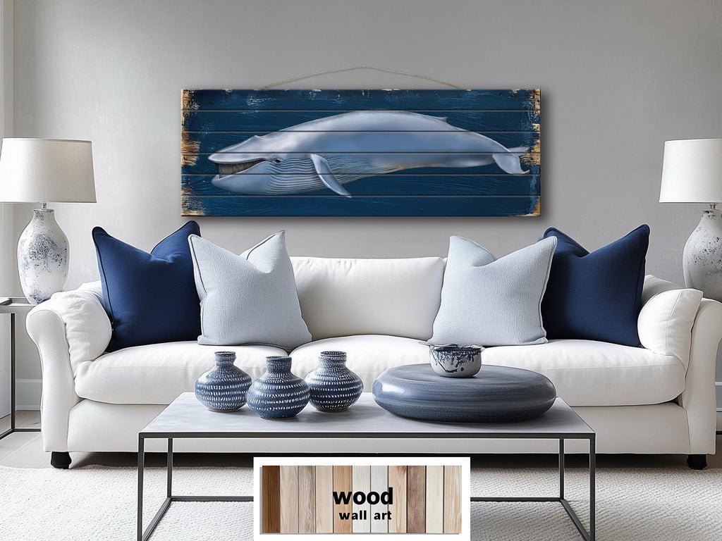 Blue Whale Distressed Wood Wall Art