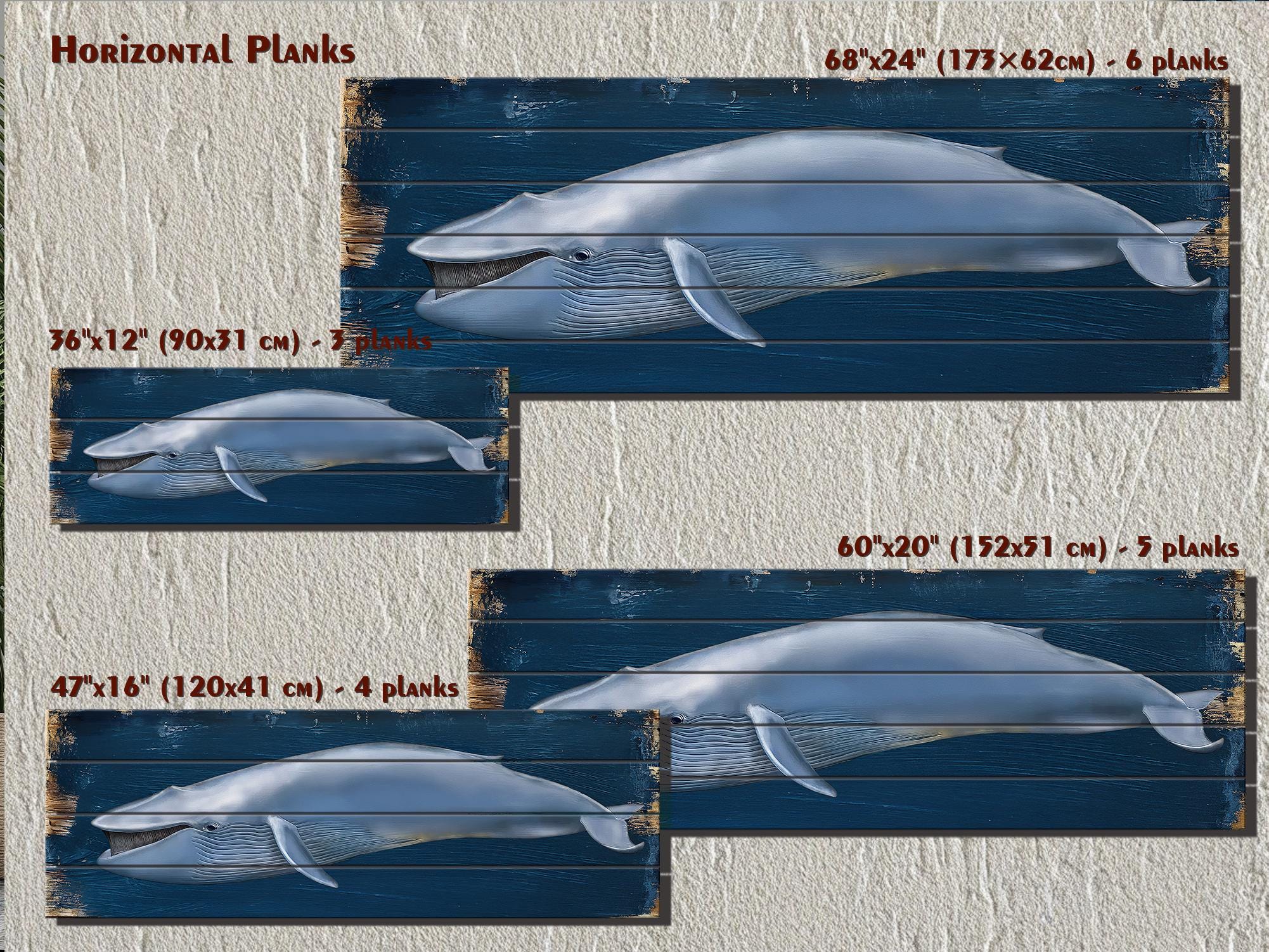 Blue Whale Distressed Wood Wall Art