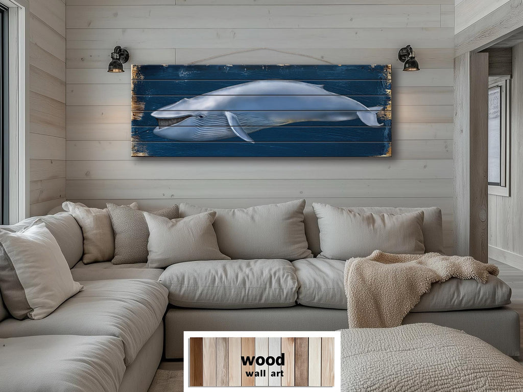 Blue Whale Distressed Wood Wall Art