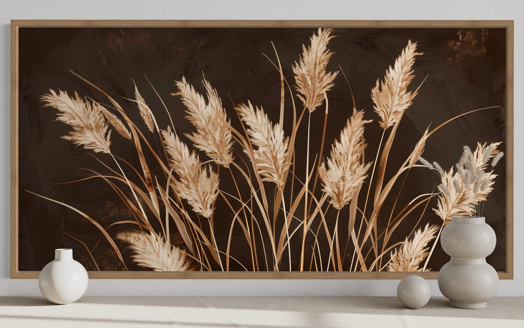 Boho Canvas Wall Art – Brown Beige Framed Canvas Print | Rustic Farmhouse Decor