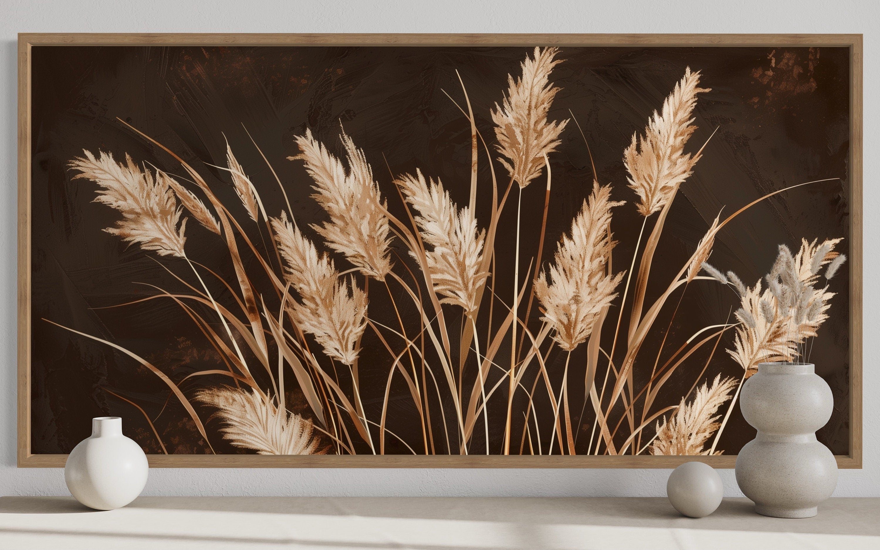 Boho Canvas Wall Art – Brown Beige Framed Canvas Print | Rustic Farmhouse Decor