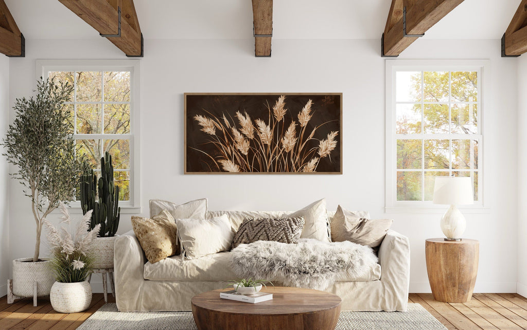 Boho Canvas Wall Art – Brown Beige Framed Canvas Print | Rustic Farmhouse Decor