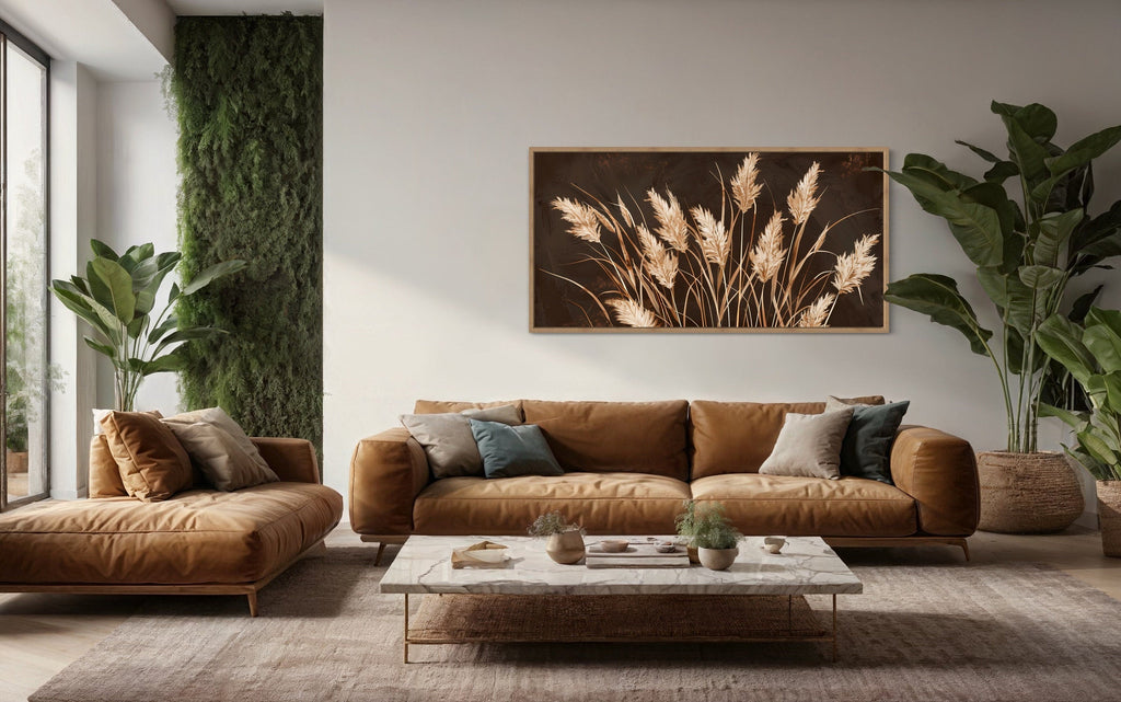 Boho Canvas Wall Art – Brown Beige Framed Canvas Print | Rustic Farmhouse Decor