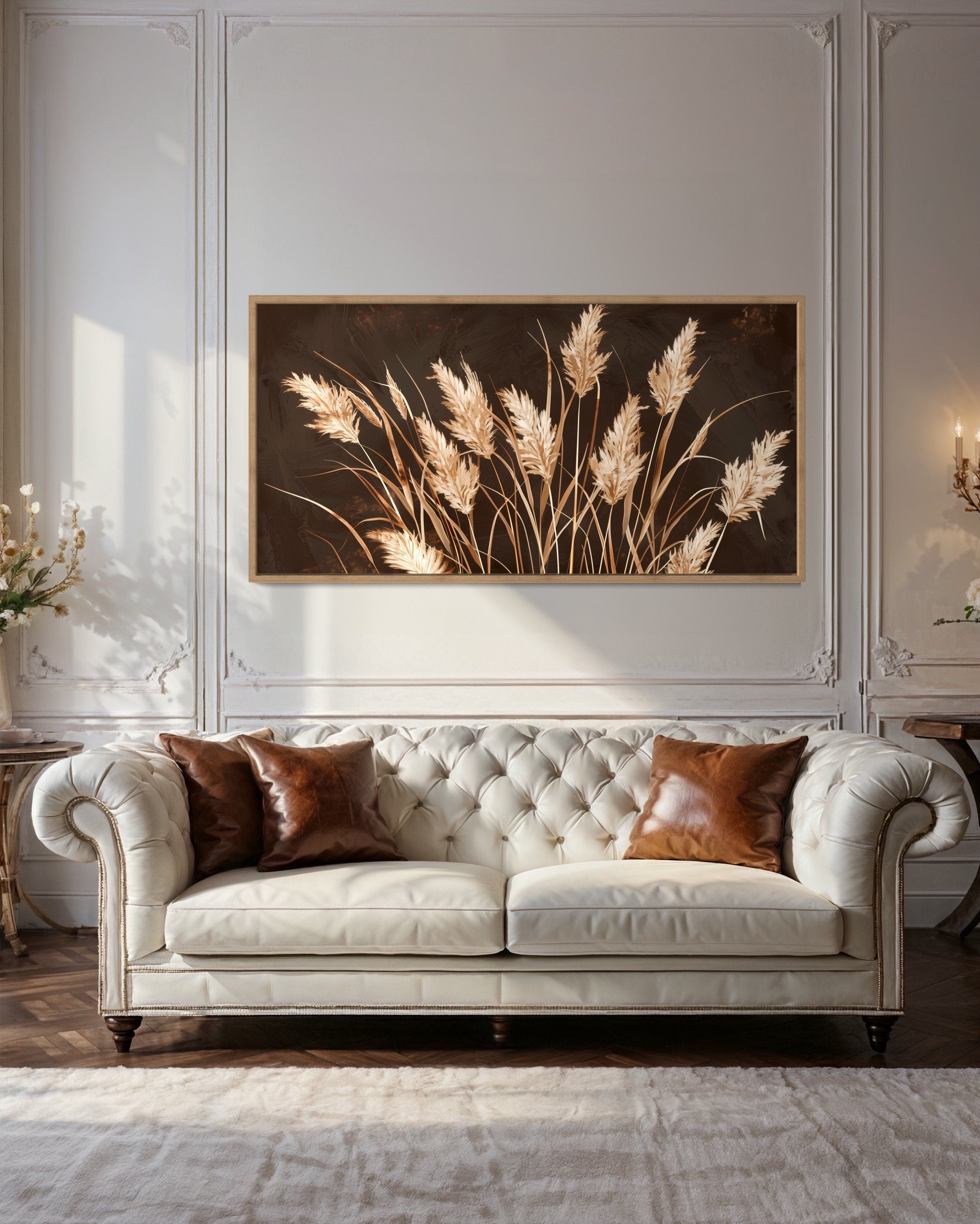Boho Canvas Wall Art – Brown Beige Framed Canvas Print | Rustic Farmhouse Decor