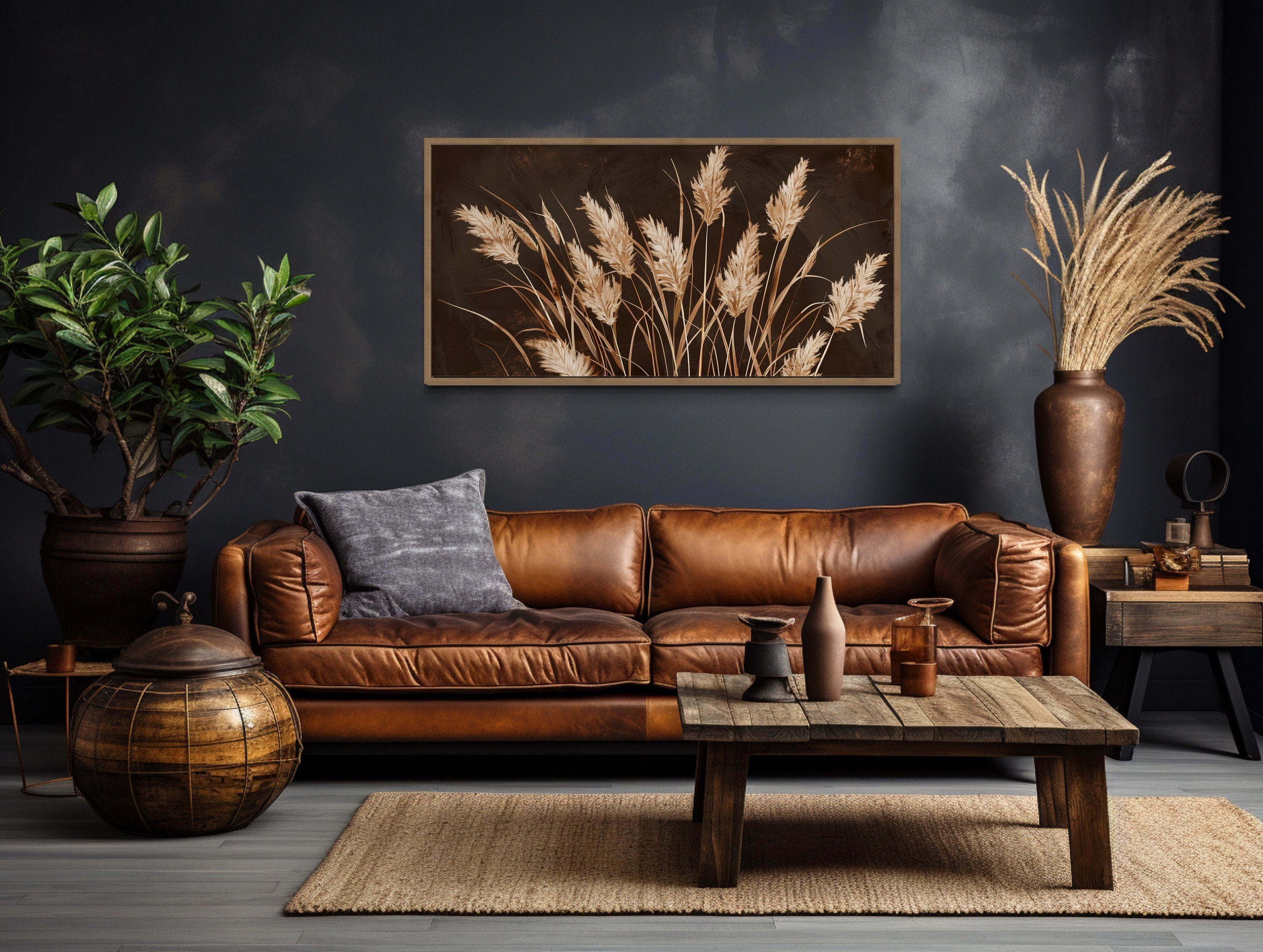Boho Canvas Wall Art – Brown Beige Framed Canvas Print | Rustic Farmhouse Decor