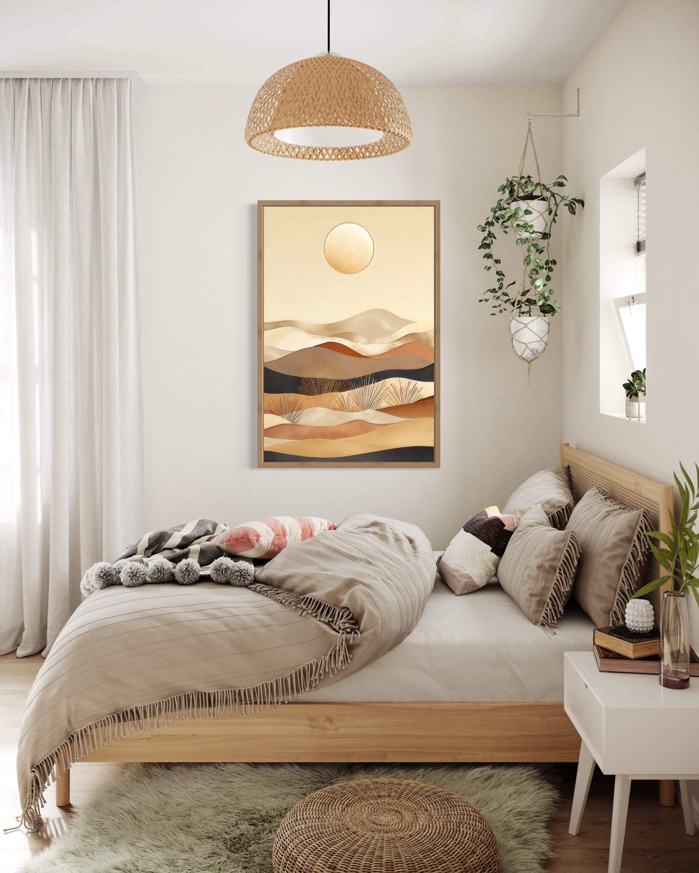 Boho Desert Vertical Mid Century Modern Framed Canvas Wall Art