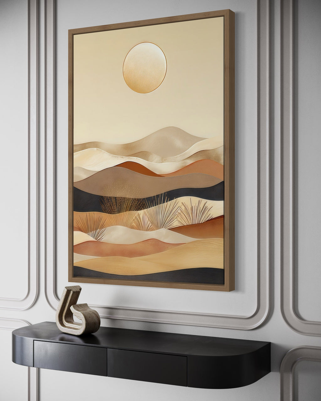 Boho Desert Vertical Mid Century Modern Framed Canvas Wall Art