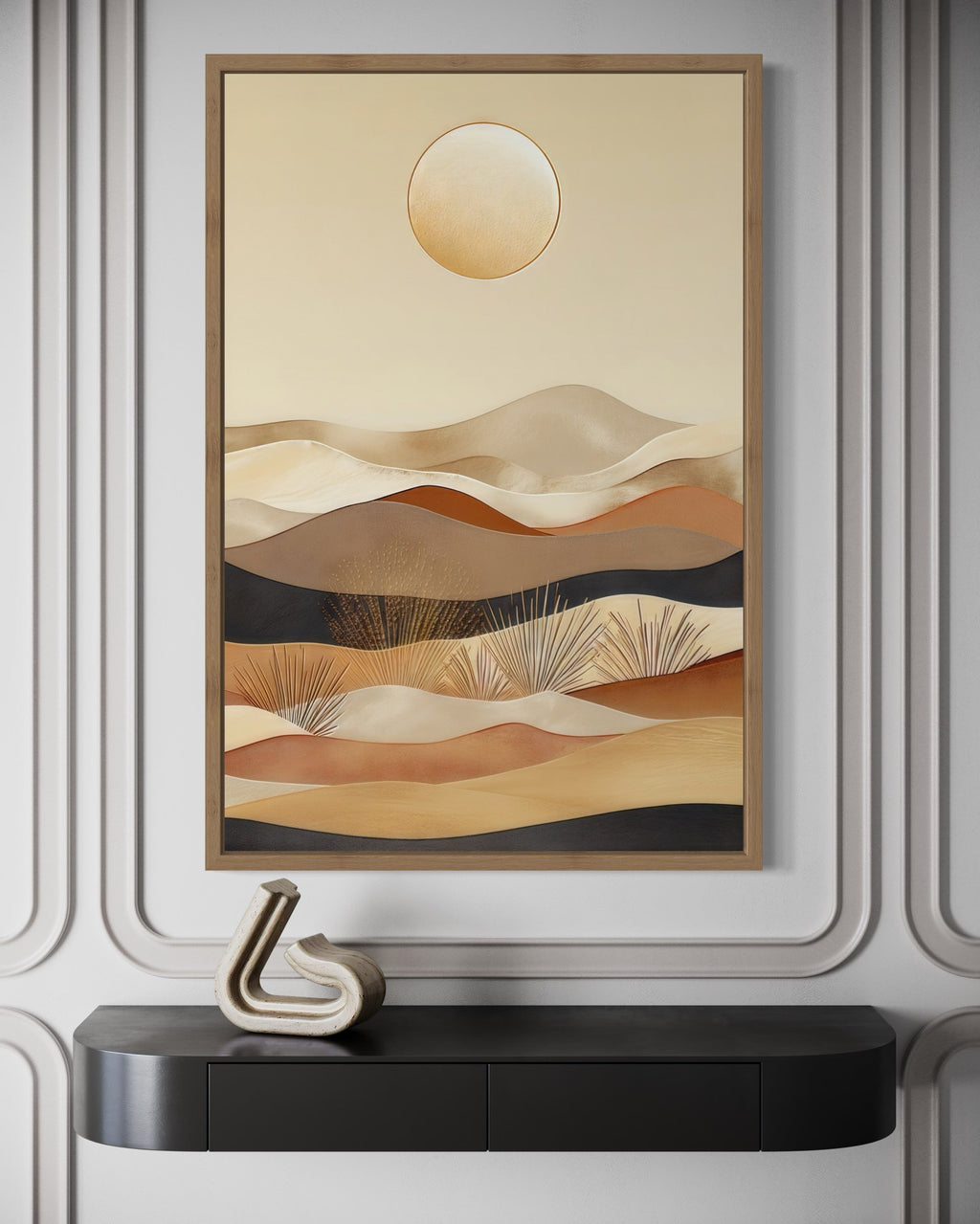 Boho Desert Vertical Mid Century Modern Framed Canvas Wall Art