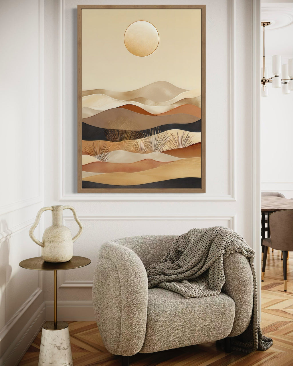 Boho Desert Vertical Mid Century Modern Framed Canvas Wall Art