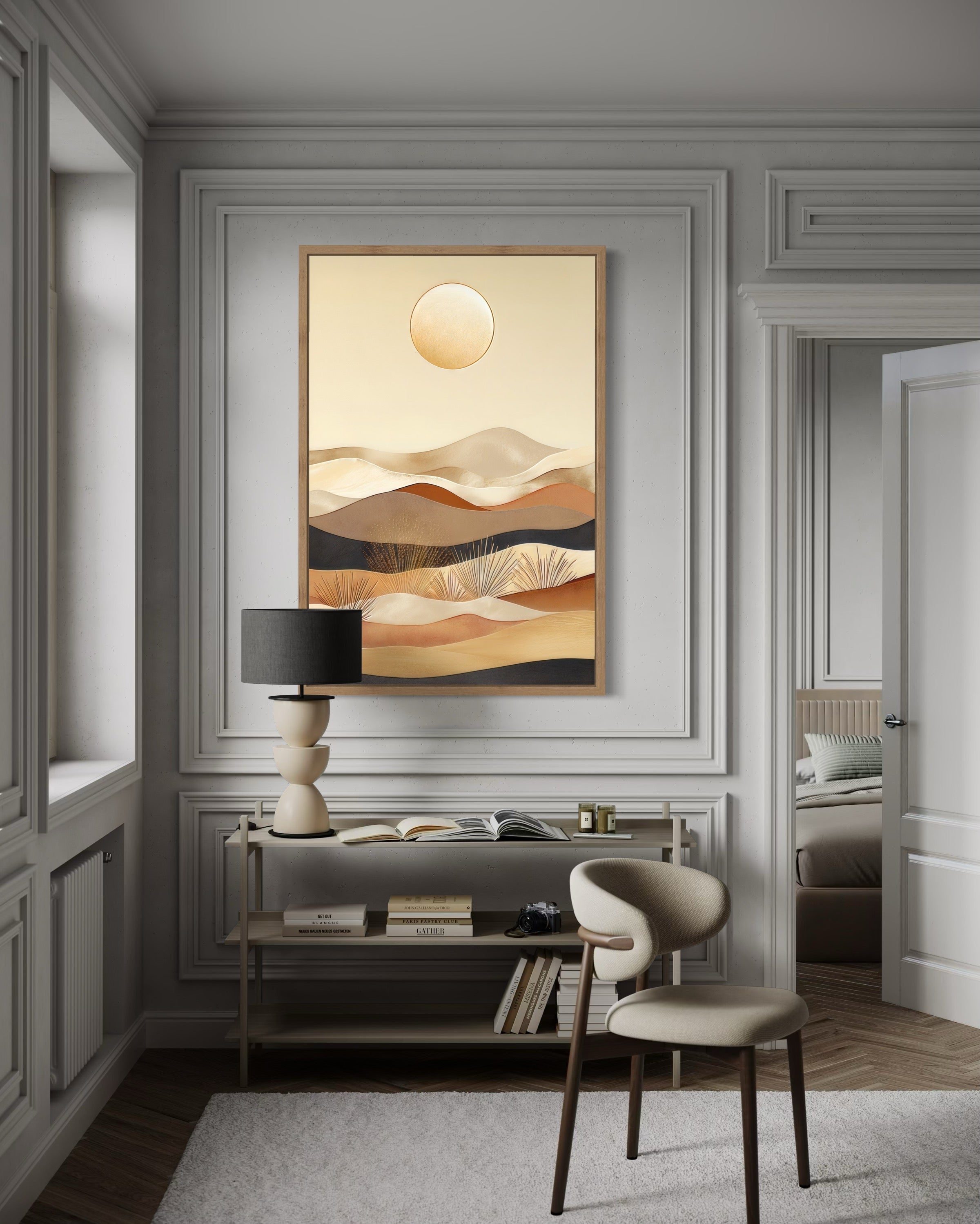 Boho Desert Vertical Mid Century Modern Framed Canvas Wall Art
