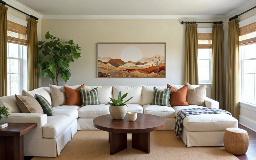 Boho Desert Wall Art - Mid Century Landscape Framed Canvas in Neutral Earth Tones