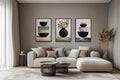 Boho Floral Wall Art Set of 3 – Modern Botanical Canvas Prints | Black Gold Vase