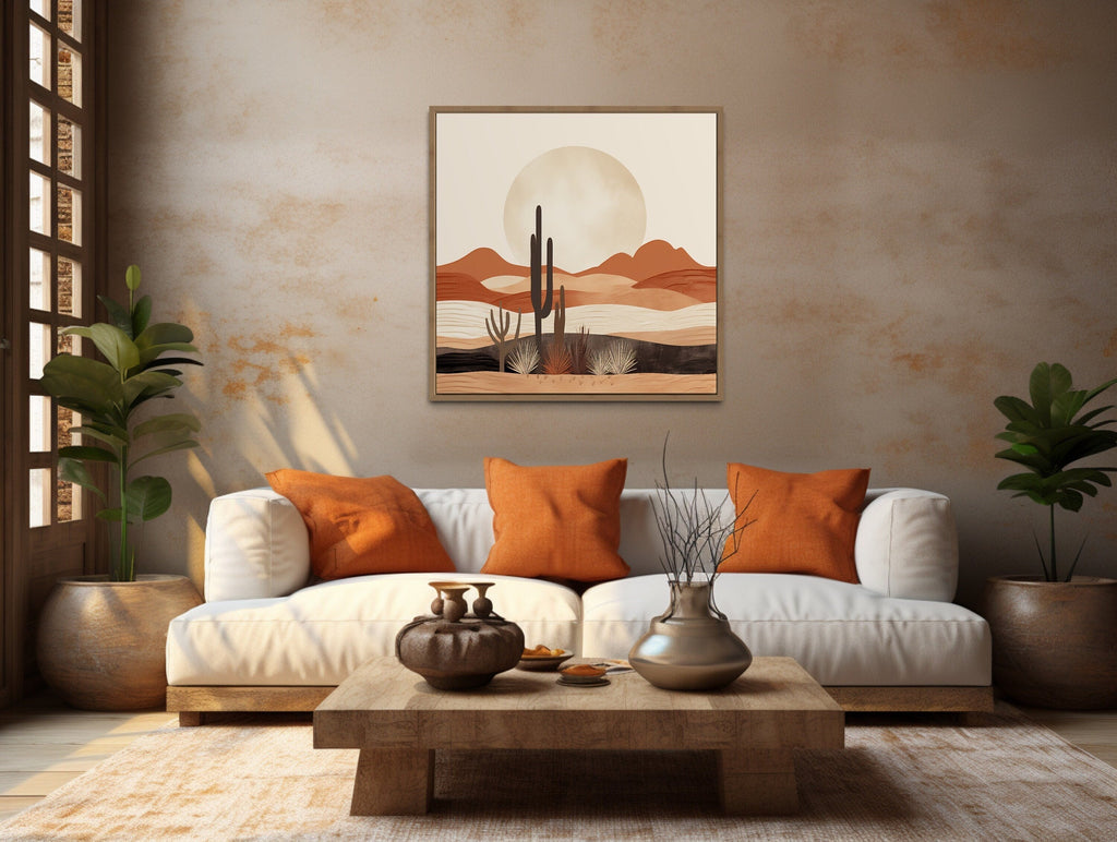 Boho Minimalist Neutral Arizona Desert Landscape Framed Canvas Wall Art