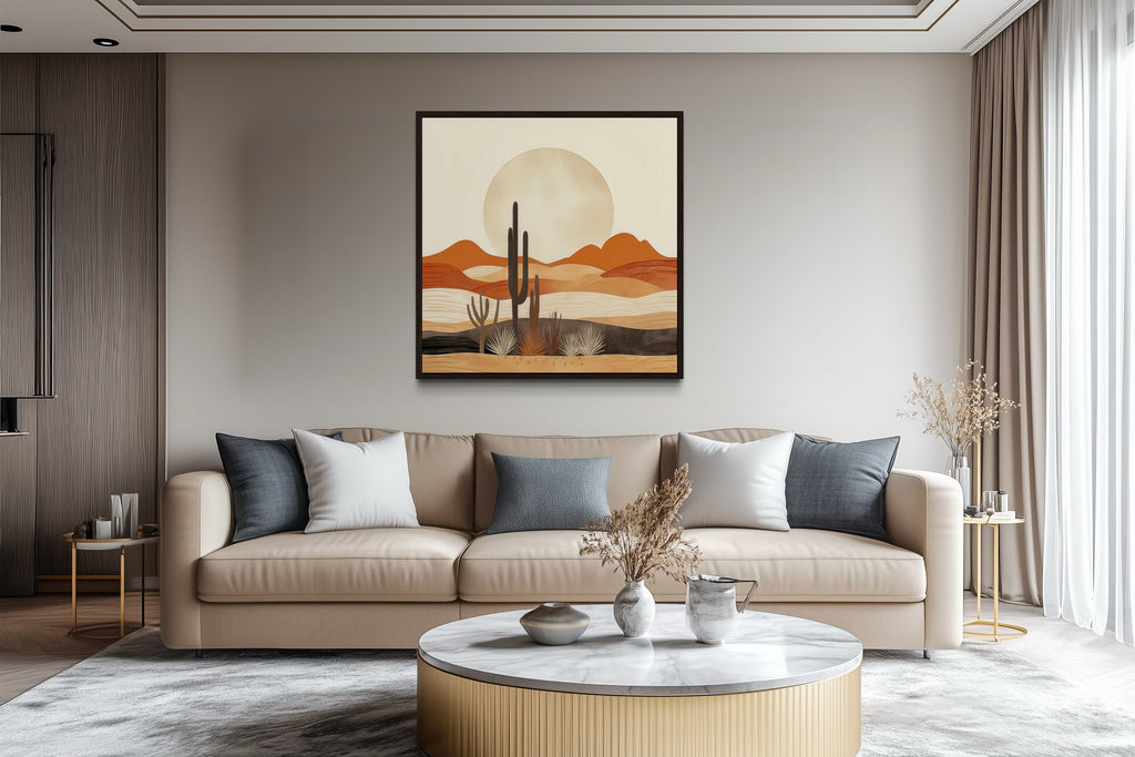 Boho Minimalist Neutral Arizona Desert Landscape Framed Canvas Wall Art