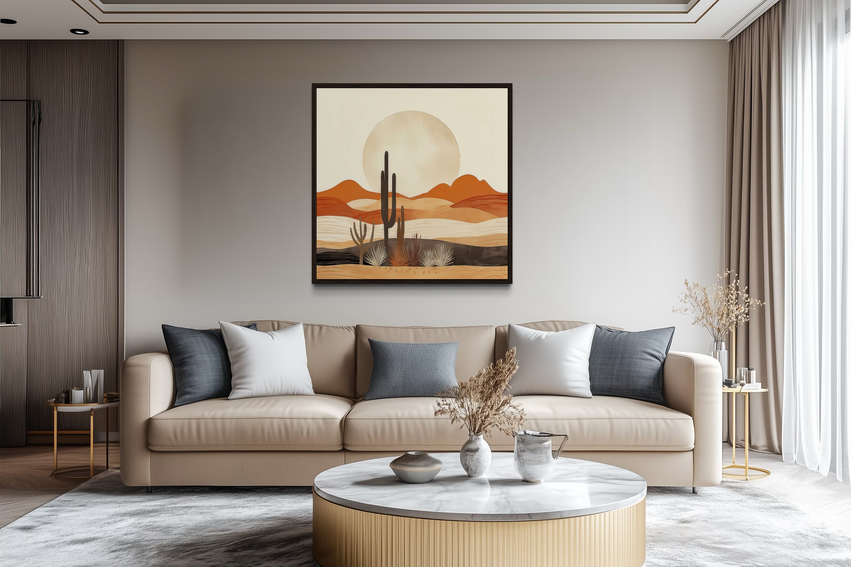 Boho Minimalist Neutral Arizona Desert Landscape Framed Canvas Wall Art
