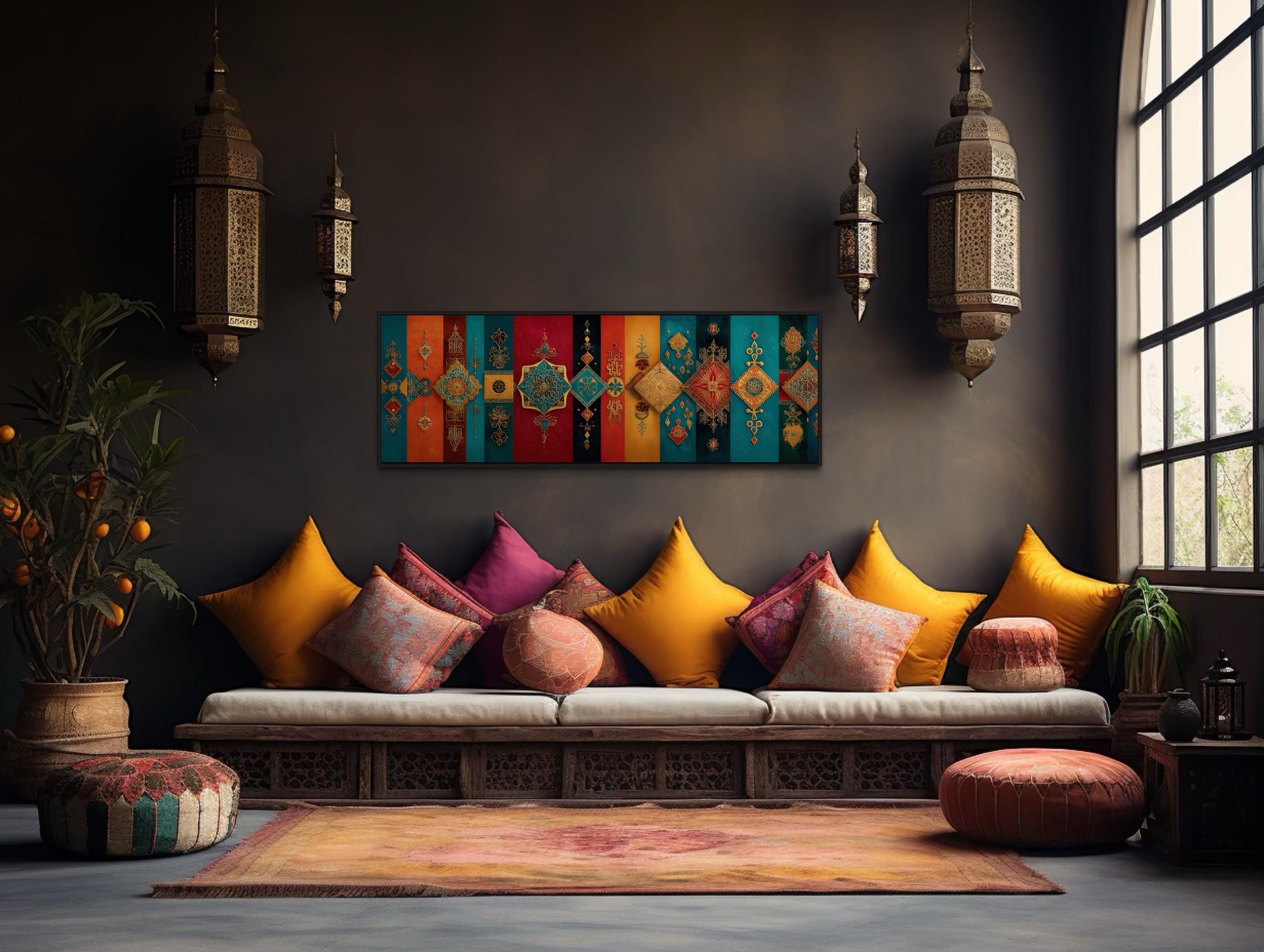 Boho Moroccan Long Horizontal Colorful Geometric Wall Art