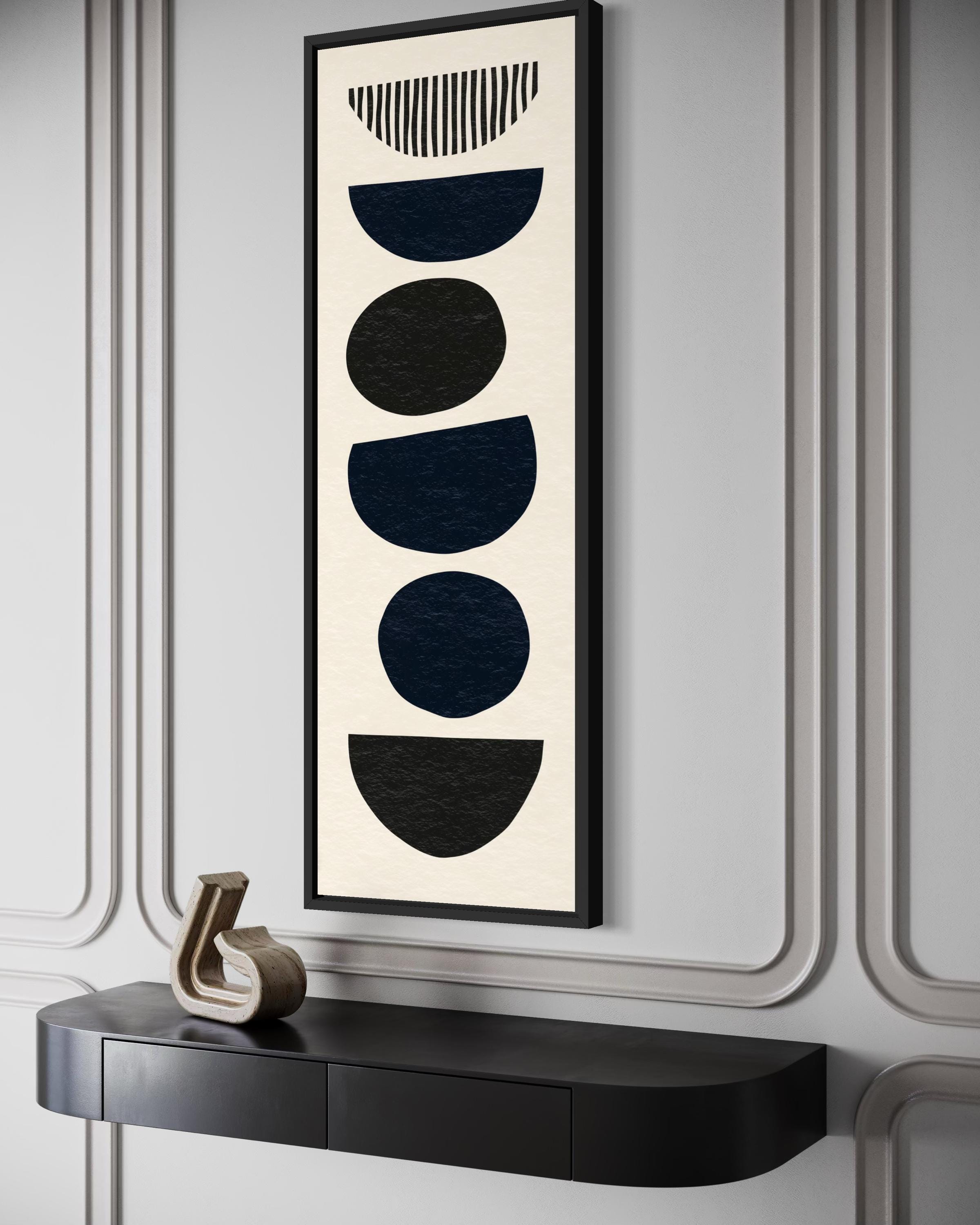 Boho Stacked Stones Tall Narrow Black Neutral Canvas Wall Art