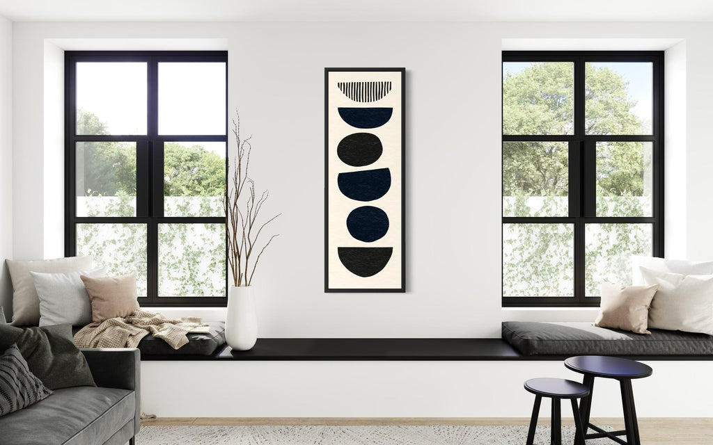 Boho Stacked Stones Tall Narrow Black Neutral Canvas Wall Art