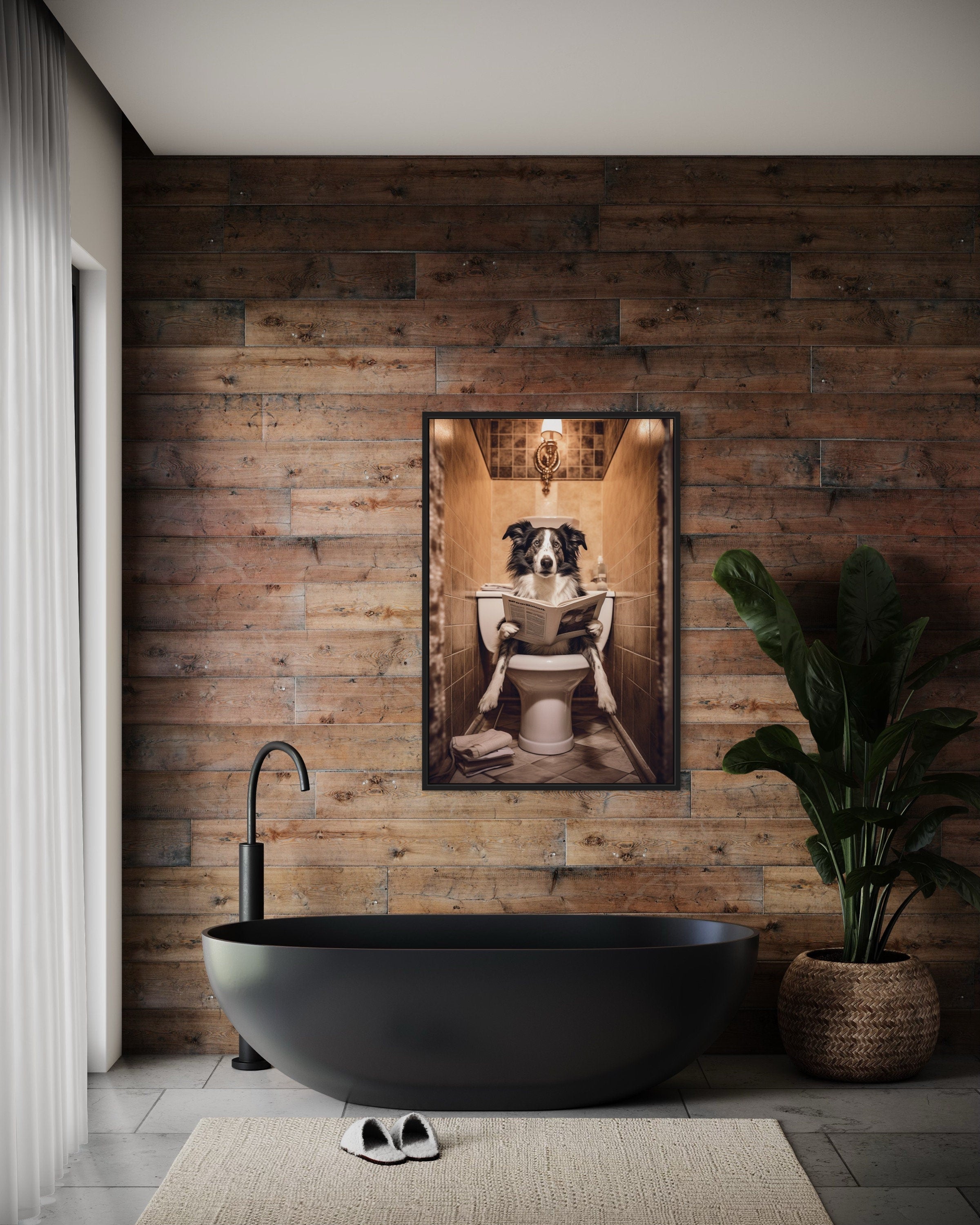 Border Collie Dog On The Toilet Reading Newspaper Picture
