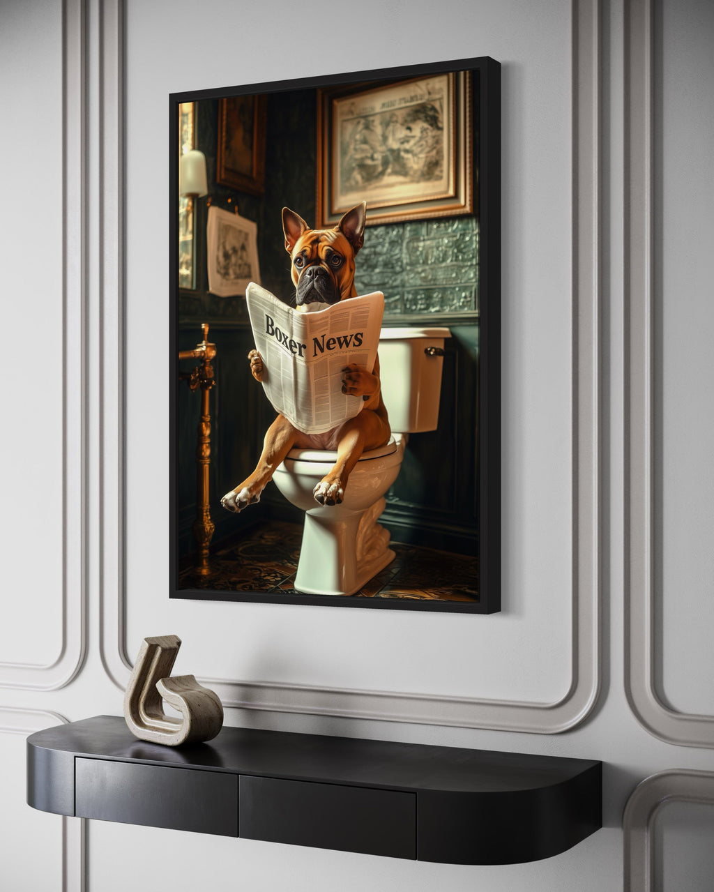 Boxer Dog On The Toilet Reading Newspaper Picture