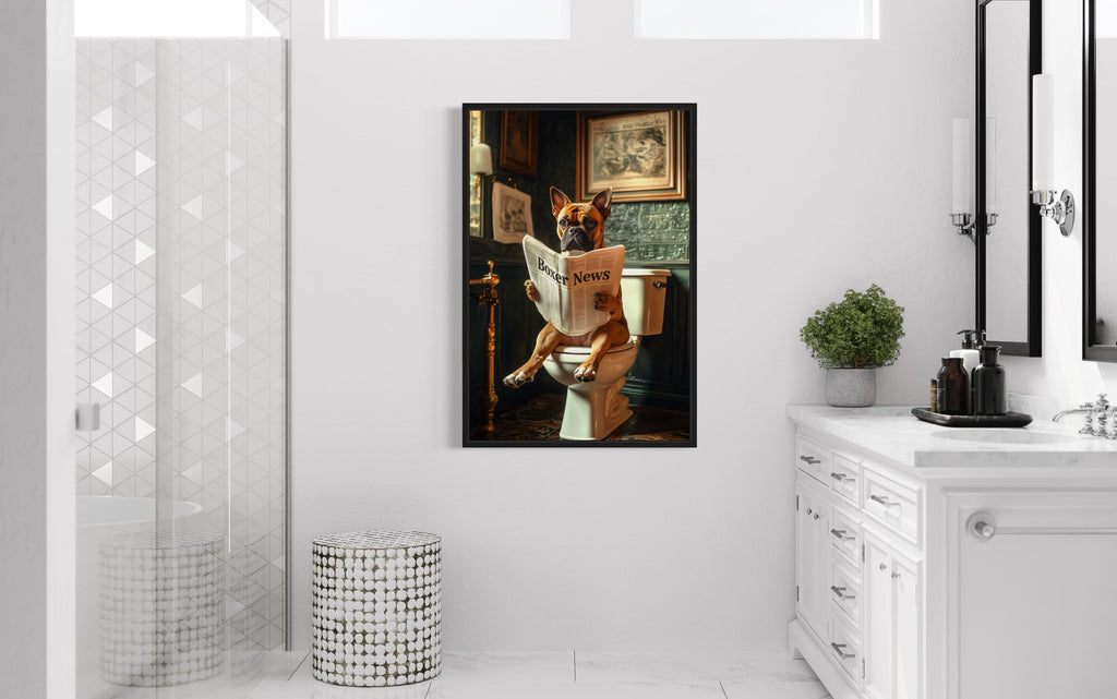 Boxer Dog On The Toilet Reading Newspaper Picture
