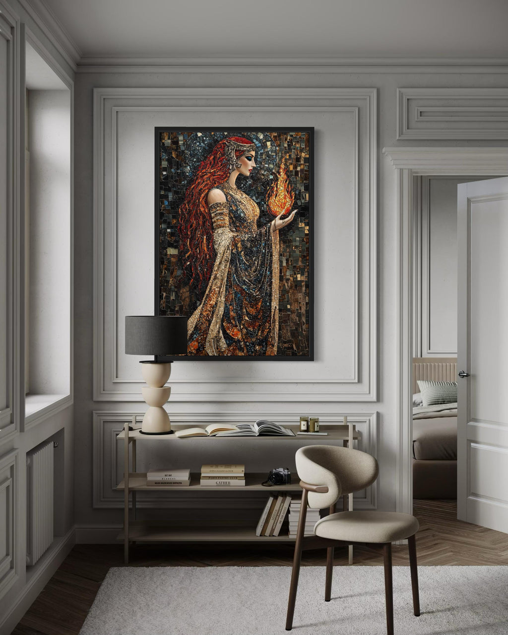 Brigid Celtic Goddess Holding Fire Mosaic Painting Canvas Wall Art