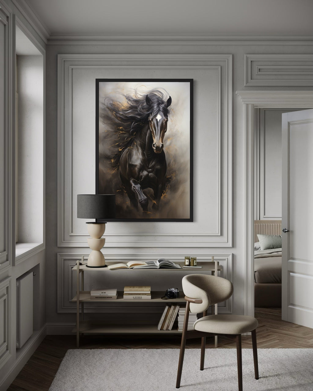 Brown Abstract Horse Framed Canvas Wall Art